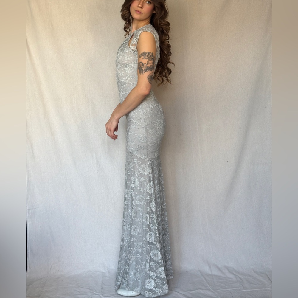 Vintage Y2K Silver Mermaid Bodycon Keyhole Dress - Picture 7 of 9